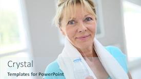  Presentation with senior fitness - PPT layouts featuring portrait-of-senior-woman background and a sky blue colored foreground