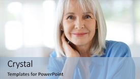  Presentation with blue - Slide set with portrait of senior woman background and a light blue colored foreground