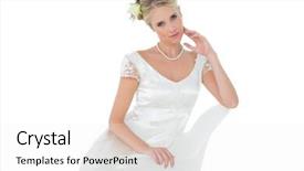  Presentation with bride - Cool new presentation design with portrait of sensuous bride sitting on chair over white background backdrop and a white colored foreground
