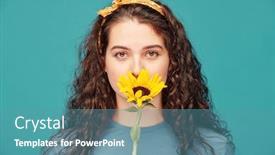  Presentation with serene - Presentation theme featuring portrait-of-serene-beautiful-young background and a teal colored foreground