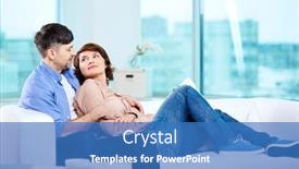  Presentation with serene - PPT theme having portrait of serene couple having rest on sofa at home background and a teal colored foreground