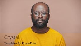  Presentation with eyeglasses - PPT theme with portrait-of-serious-african-american background and a gold colored foreground