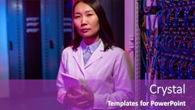  Presentation with wires - Presentation design with portrait-of-serious-attractive-asian background and a purple colored foreground