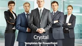  Presentation with group - PPT theme consisting of portrait of serious business group background and a tawny brown colored foreground