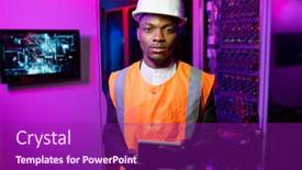  Presentation with server - Audience pleasing presentation theme consisting of portrait-of-serious-confident-african backdrop and a violet colored foreground