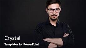  Presentation with entrepreneur - PPT theme with portrait-of-serious-confident-young background and a black colored foreground