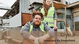  Presentation with scrap metal - Presentation design consisting of portrait-of-serious-eco-activists background and a coral colored foreground
