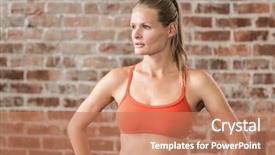  Presentation with crossfit - Slide deck with portrait of serious fit woman looking at camera in crossfit gym background and a coral colored foreground