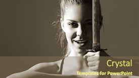  Presentation with studio - PPT layouts having portrait of serious girl with katana studio shot background and a tawny brown colored foreground