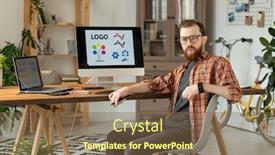  Presentation with home office - Presentation design with portrait-of-serious-handsome-bearded background and a violet colored foreground