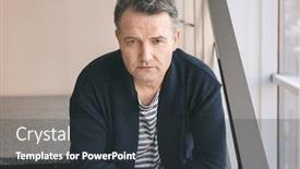  Presentation with pensioner - Presentation theme enhanced with portrait of serious male pensioner at home background and a dark gray colored foreground