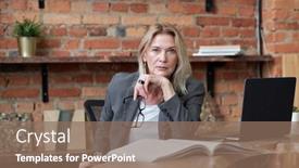  Presentation with accountant - Colorful slide deck enhanced with portrait-of-serious-mature-female backdrop and a violet colored foreground