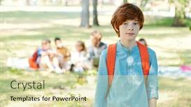  Presentation with classmates - PPT theme enhanced with portrait-of-serious-redhead-boy background and a soft green colored foreground