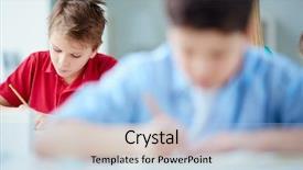  Presentation with drawing boxing - Cool new presentation design with portrait of serious schoolboy drawing backdrop and a  colored foreground