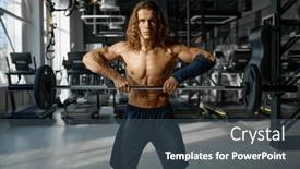  Presentation with barbell - Slides featuring portrait-of-serious-strong-shirtless background and a ocean colored foreground