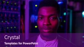  Presentation with server room - Cool new slide set with portrait-of-serious-young-african backdrop and a violet colored foreground