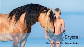  Presentation with rider - Presentation theme with portrait-of-serious-young-rider background and a light blue colored foreground