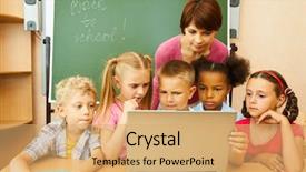  Presentation with teacher - Audience pleasing PPT layouts consisting of portrait of several kids backdrop and a coral colored foreground