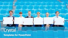  Presentation with partners - Audience pleasing presentation consisting of portrait of several successful partners backdrop and a teal colored foreground