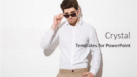  Presentation with masculine - Slide set with portrait of sexual masculine man dressed in shirt looking on camera from under black sunglasses over white background with shadow background and a white colored foreground