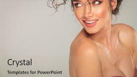  Presentation with sexy - Slide set featuring portrait of sexy busty woman background and a mint green colored foreground