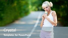  Presentation with lollypop - Presentation theme having portrait of sexy girl holding lollypop by her mouth and looking at camera outside background and a mint green colored foreground