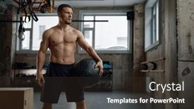  Presentation with gym ball - Presentation design having portrait-of-shirtless-muscular-man background and a  colored foreground