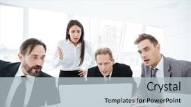  Presentation with team - Cool new presentation theme with portrait of shocked business team backdrop and a lemonade colored foreground