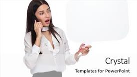  Presentation with phone - Presentation theme with portrait of shocked businesswoman holding background and a  colored foreground