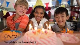  Presentation with siblings - Cool new slide set with portrait of siblings celebrating birthday backdrop and a  colored foreground