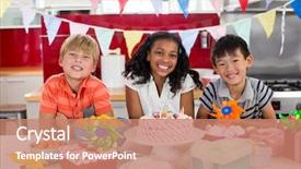  Presentation with siblings - Cool new PPT theme with portrait of siblings celebrating birthday backdrop and a  colored foreground