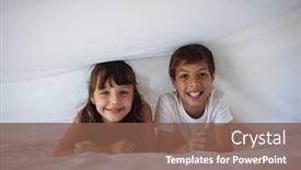  Presentation with siblings - Cool new presentation with portrait of siblings smiling under the bed sheet at home backdrop and a tawny brown colored foreground