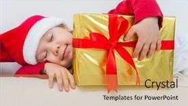  Presentation with christmas girl - PPT layouts consisting of portrait of sleeping little girl with christmas present background and a yellow colored foreground