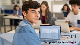  Presentation with high school - Amazing PPT layouts having portrait-of-smart-high-school backdrop and a light blue colored foreground