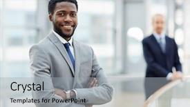  Presentation with populations african american - Colorful slide deck enhanced with portrait of smiling african -american backdrop and a light gray colored foreground