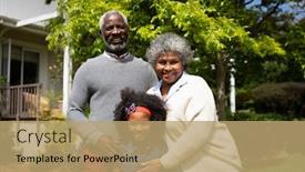  Presentation with african american grandmother - PPT layouts having portrait-of-smiling-african-american background and a coral colored foreground