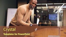  Presentation with african american business - Slide set featuring portrait-of-smiling-african-american background and a tawny brown colored foreground