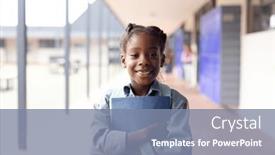  Presentation with school elementary - PPT theme consisting of portrait-of-smiling-african-american background and a seafoam green colored foreground