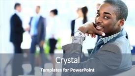  Presentation with african american business - PPT layouts featuring portrait of smiling african american background and a ocean colored foreground