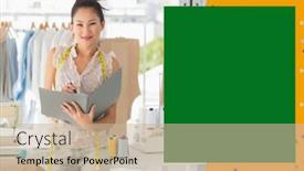  Presentation with green fashion - PPT layouts having portrait-of-smiling-asian-female background and a mint green colored foreground