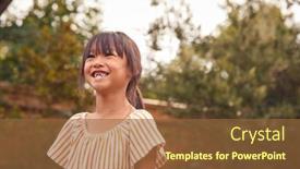  Presentation with home garden - Colorful slide set enhanced with portrait-of-smiling-asian-girl backdrop and a tawny brown colored foreground