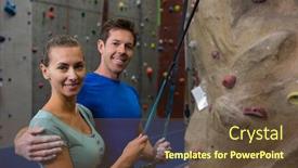  Presentation with athletes - Cool new slide deck with portrait-of-smiling-athletes-holding backdrop and a tawny brown colored foreground