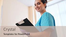  Presentation with surgical nurse - Slides consisting of portrait-of-smiling-attractive-nurse background and a soft green colored foreground