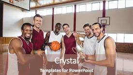  Presentation with basketball players - Colorful presentation theme enhanced with portrait of smiling basketball players backdrop and a coral colored foreground