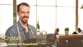  Presentation with food service - Slide deck enhanced with portrait-of-smiling-bearded-waiter background and a violet colored foreground