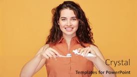  Presentation with toothpaste - Presentation theme with portrait-of-smiling-beautiful-girl background and a coral colored foreground