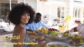  Presentation with happy retirement - Slide set having portrait-of-smiling-beautiful-woman background and a tawny brown colored foreground