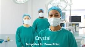  Presentation with theatre mask - Presentation having portrait-of-smiling-biracial-female background and a ocean colored foreground