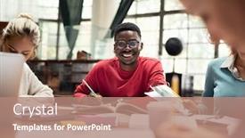  Presentation with university library - Theme featuring portrait-of-smiling-black-student background and a coral colored foreground