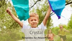  Presentation with finish line - Presentation theme with portrait-of-smiling-boy-reaching background and a yellow colored foreground